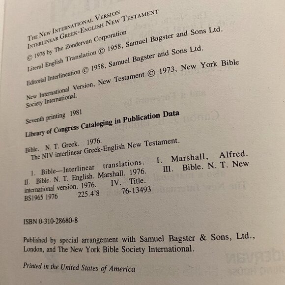 BIBLE THE NEW INTERNATIONAL VERSION INTERLINEAR GREEK-ENGLISH NEW TESTAMENT - Picture 2 of 11